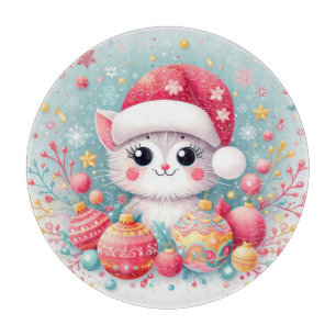 Niedliche, farbenfrohe Weihnachtskatze Schneidebrett