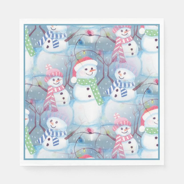 Niedliche Farbenfrohe Wintersaison Snowman-Muster Serviette (Vorderseite)