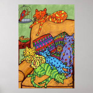 Niedliche Farbenfrohe Zeichnend Cats Chair Napping Poster