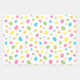 Niedliche Farbenmuster von Pfoten und Herz Geschenkpapier Set