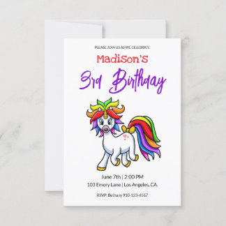 Niedliche Farbenspiel Einhorn Geburtstag Einladung