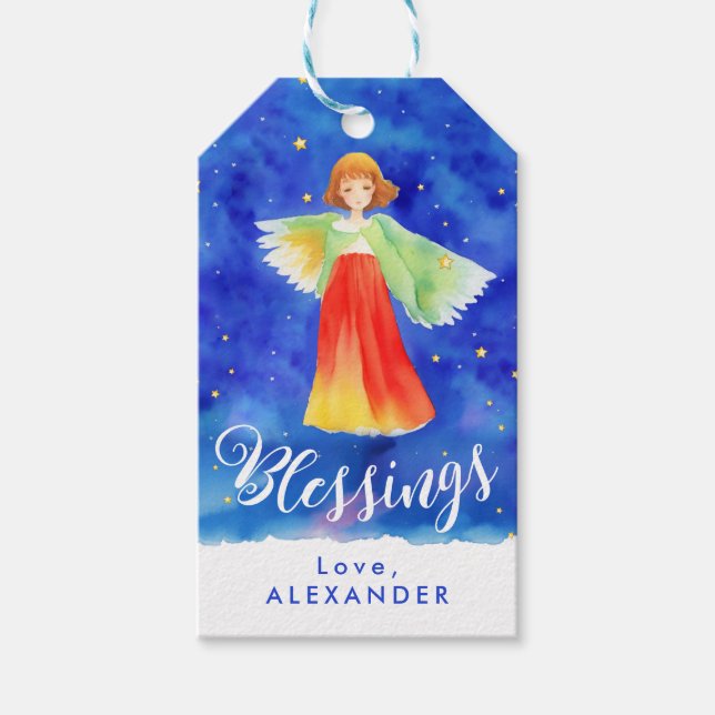 Niedliche Farbenspiele Segeln Engel Weihnachten Wa Geschenkanhänger (Vorderseite)