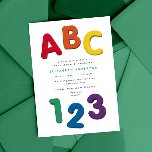 Niedliche farbige ABC 123-neutrale Babydusche Einladung