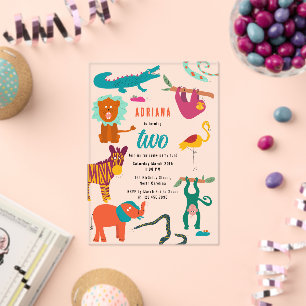 Niedliche Farbige Abstrakte Tiere Kindergeburtstag Acryleinladungen