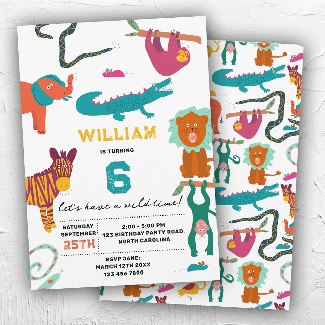 Niedliche Farbige Abstrakte Tiere Kindergeburtstag Einladung (Cute Colorful Abstract Animals Kids Birthday Party Invitation)