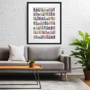 Niedliche Farbige Amsterdamer Häuser Wasserfarben  Poster