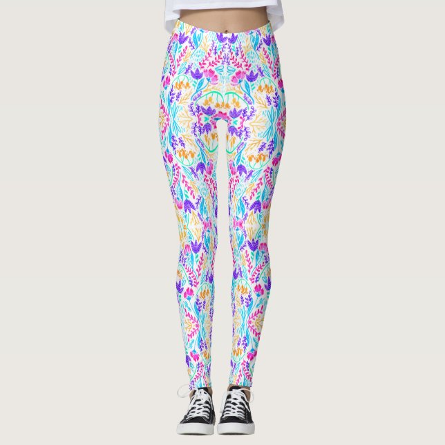 Niedliche farbige Aquarellfarben Blume Leggings (Vorderseite)