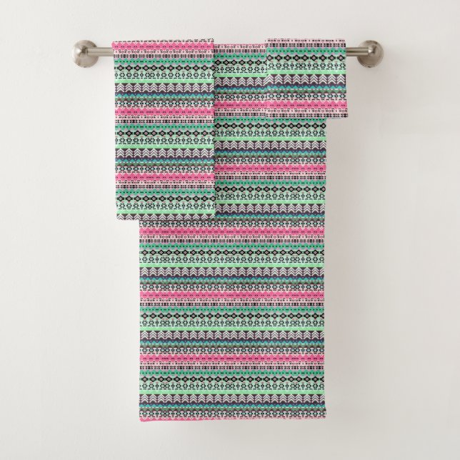 Niedliche, farbige Aztec-Muster Badhandtuch Set (Insitu)