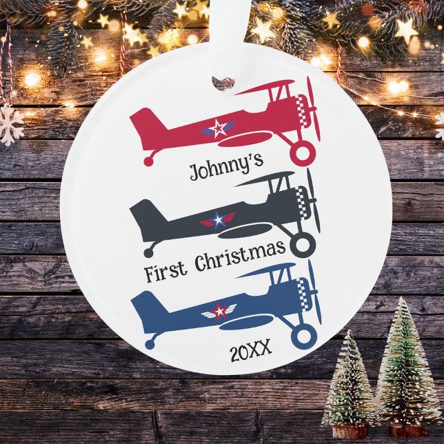 Niedliche farbige Biplane Flugzeug Junge Erste Wei Ornament (Von Creator hochgeladen)