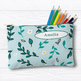 Niedliche farbige Blume Blätter Blue Pencil Case Zubehörtasche
