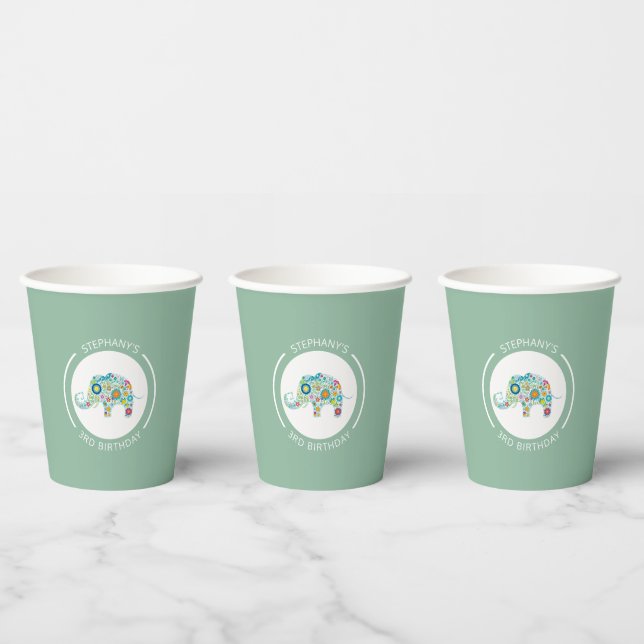 Niedliche farbige Blume Elefantenmonogramm Pappbecher (Multi)
