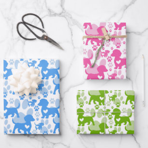 Niedliche farbige Dackeln Wrapping Paper Set 3 Geschenkpapier Set