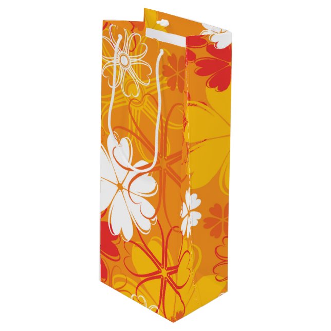 Niedliche farbige Daisy Illustration Blumenmuster Geschenktüte Für Weinflaschen (Vorderseite Schrägansicht)