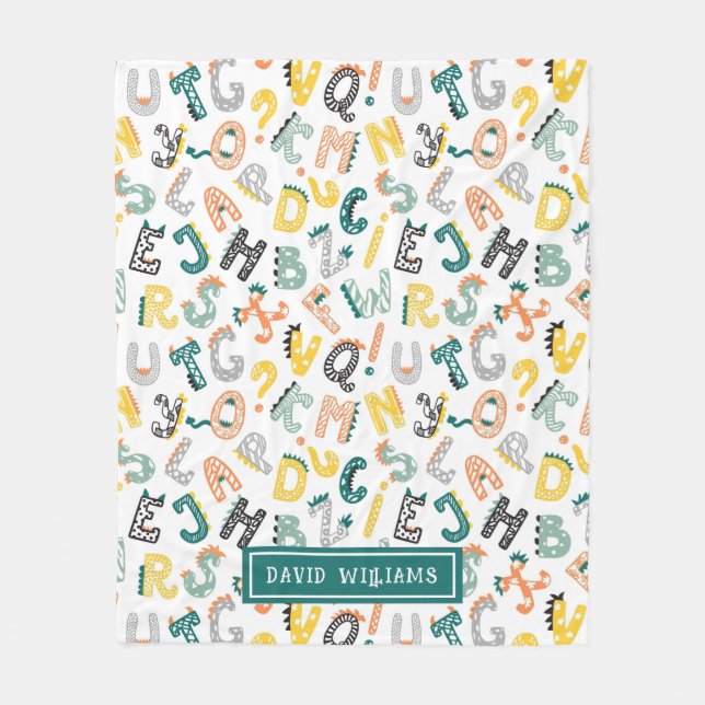 Niedliche Farbige Dinosaurier Alphabet Muster Kind Fleecedecke (Vorderseite)