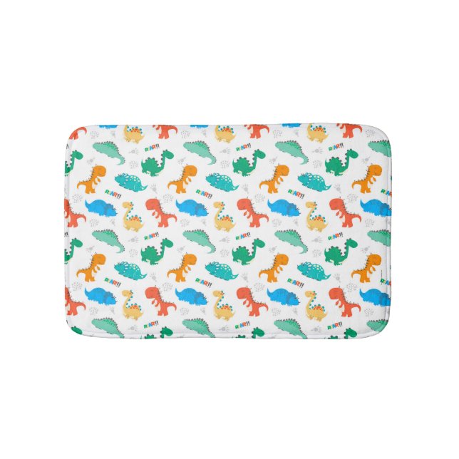 Niedliche Farbige Dinosaurier Illustriertes Muster Badematte (Vorderseite)