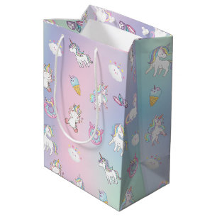 Niedliche farbige Einhornpastellblume Regenbogen D Mittlere Geschenktüte