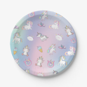 Niedliche farbige Einhornpastellblume Regenbogen D Pappteller