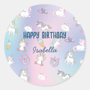 Niedliche farbige Einhornpastellblume Regenbogen D Runder Aufkleber