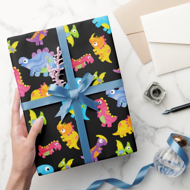 Niedliche Farbige Funny Unisex Black Baby Dinosaur Geschenkpapier (Schenken)