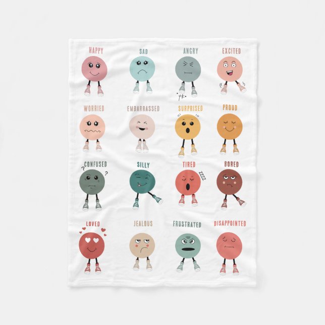 Niedliche farbige Gefühle Emotionen Factsheet Fleecedecke (Vorderseite)