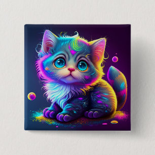 Niedliche Farbige Katze Digitales Kunstwerk-79827 Button