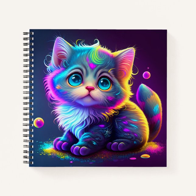 Niedliche Farbige Katze Digitales Kunstwerk-79827 Notizbuch (Vorderseite)