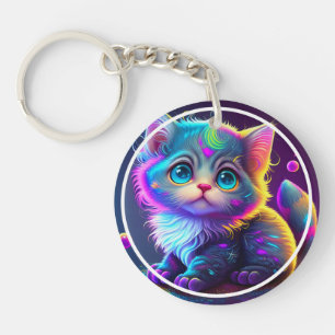 Niedliche Farbige Katze Digitales Kunstwerk-79827 Schlüsselanhänger