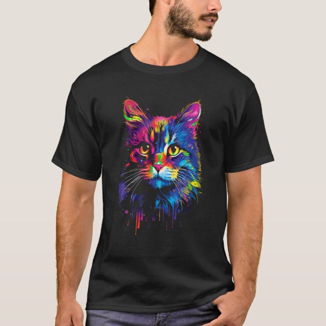 Niedliche farbige Katze für Frauen Mädchen Männer  T-Shirt (Vorderseite)