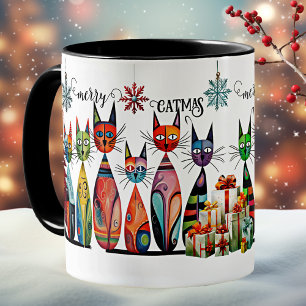 Niedliche farbige Katzen Frohe Weihnachten Kaffeetasse