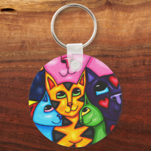 Niedliche Farbige Katzen Kakteen Art Original Male Schlüsselanhänger