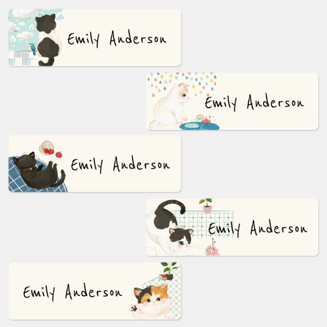 Niedliche Farbige Katzen Schulzeit Etiketten (Gruppe)