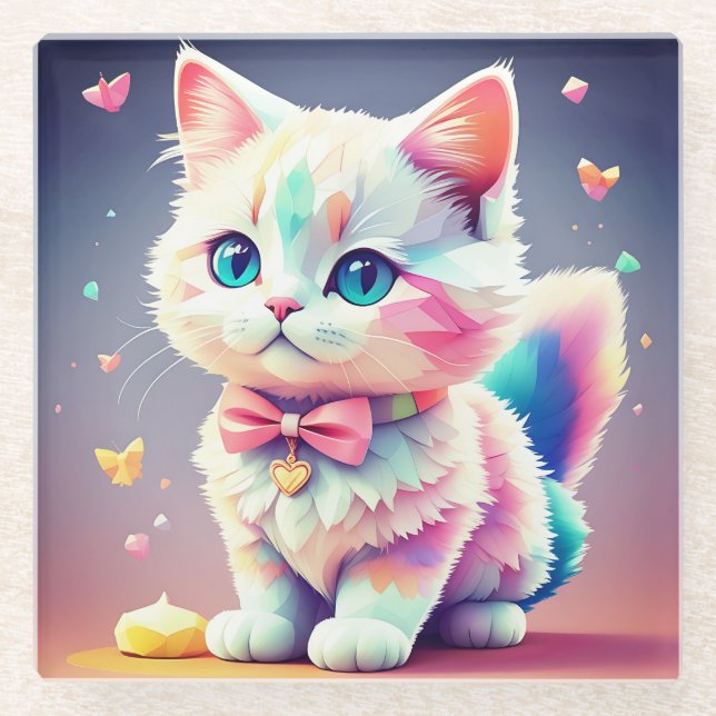 Niedliche Farbige Kitten-84301 Glasuntersetzer (Vorderseite)