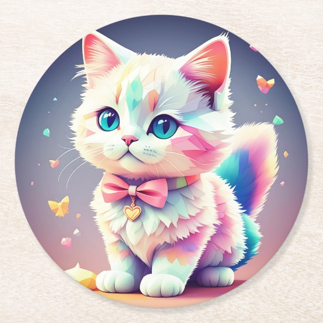 Niedliche Farbige Kitten-84301 Runder Pappuntersetzer (Vorderseite)