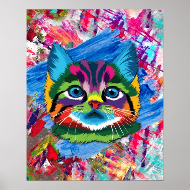 Niedliche farbige Kitten Cat Whimsical Poster (Vorne)