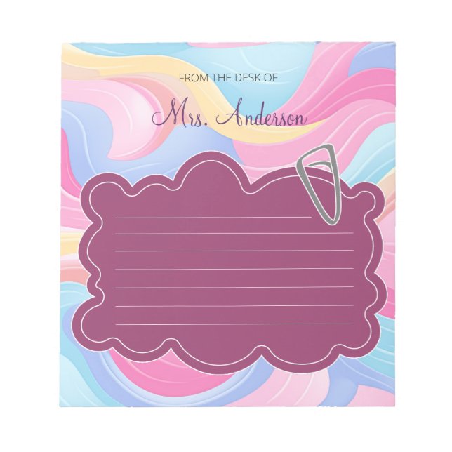 Niedliche farbige Lehrerin Name Rainbow Pastel Wav Notizblock (Vorderseite)