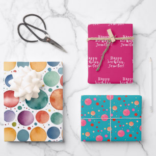 Niedliche farbige Punkte Türkis Wasserfarbe Geburt Geschenkpapier Set