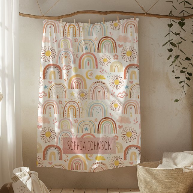 Niedliche farbige Regenbogen und Daisy-Blume Abstr Fleecedecke (In situ)