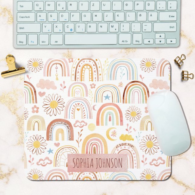 Niedliche farbige Regenbogen und Daisy-Blume Abstr Mousepad (In situ)