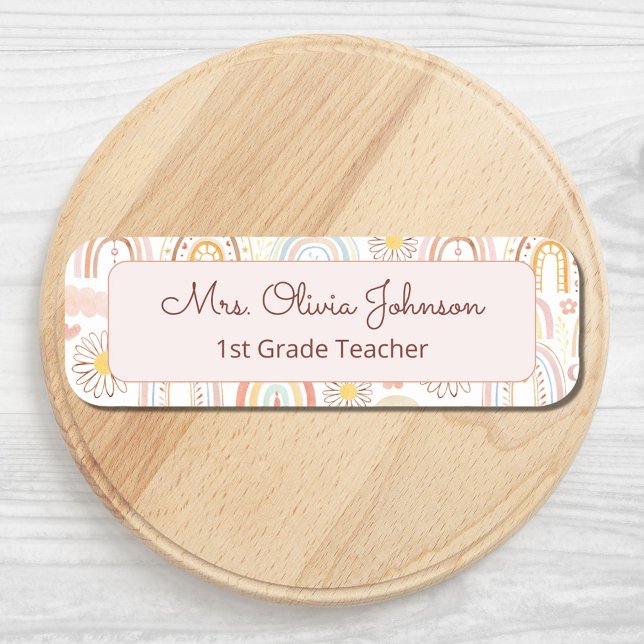 Niedliche farbige Regenbogen und Daisy-Blume Abstr Namensschild (Close up)