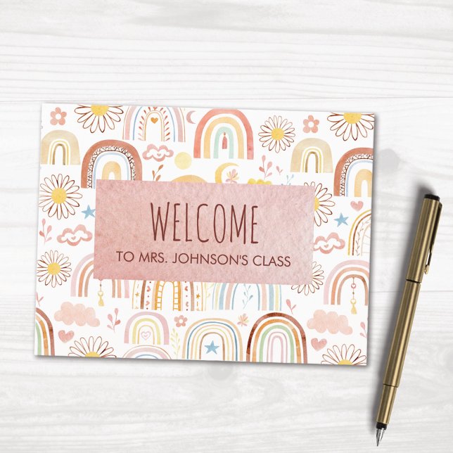 Niedliche farbige Regenbogen und Daisy-Blume Abstr Postkarte (In situ)