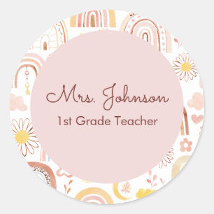 Niedliche farbige Regenbogen und Daisy-Blume Abstr Runder Aufkleber