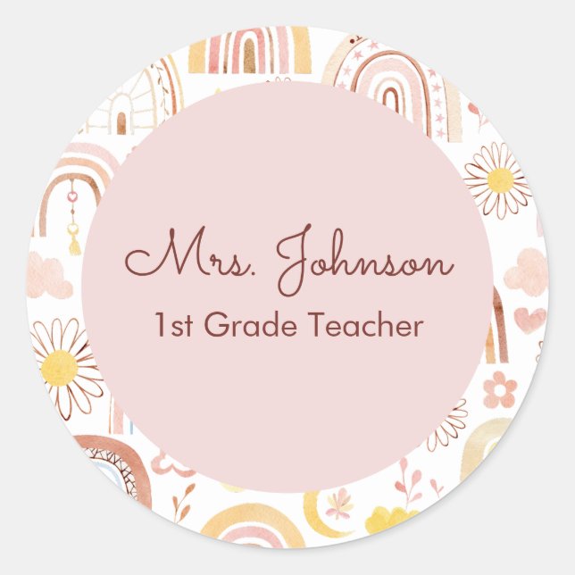 Niedliche farbige Regenbogen und Daisy-Blume Abstr Runder Aufkleber (Vorderseite)