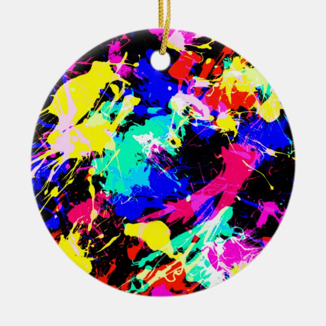 Niedliche farbige Spritzer-Lackkarosse Keramik Ornament (Vorne)