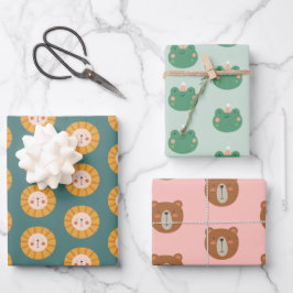Niedliche farbige Tiere Pastel Minimal Geschenkpapier Set