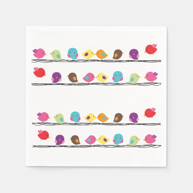 niedliche, farbige Vögel auf Seiltafeln Serviette (Vorderseite)