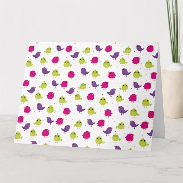 Niedliche, farbige Vögel Karte (Vorderseite)