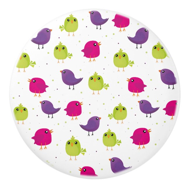 Niedliche, farbige Vögel Keramikknauf (Vorderseite)