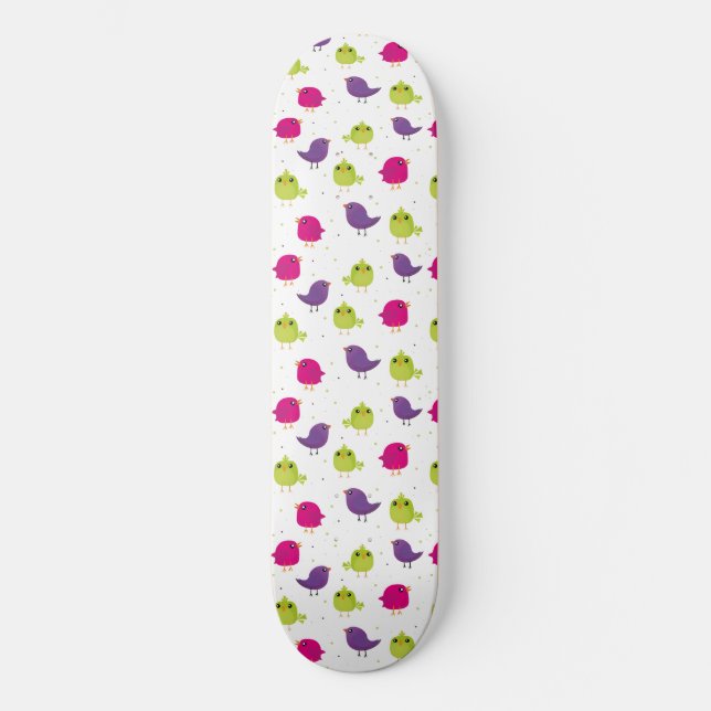 Niedliche, farbige Vögel Skateboard (Vorderseite)