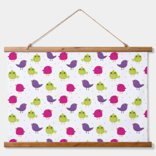 Niedliche, farbige Vögel Wandteppich Mit Holzrahmen