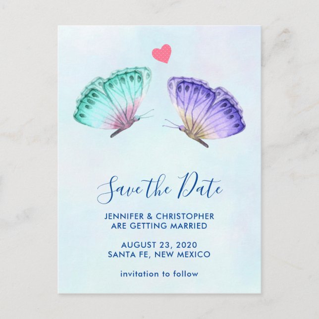 Niedliche, farbige Wasserfarben Save the Date Postkarte (Vorderseite)